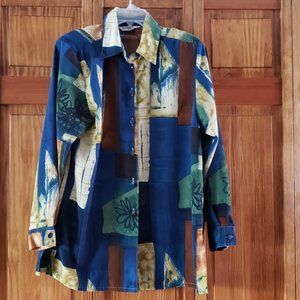 BEVERLY ROSE multi color button front L/S blouse sz L woman's